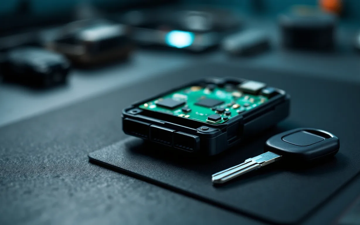 Illustration: an opened control module next to a car key