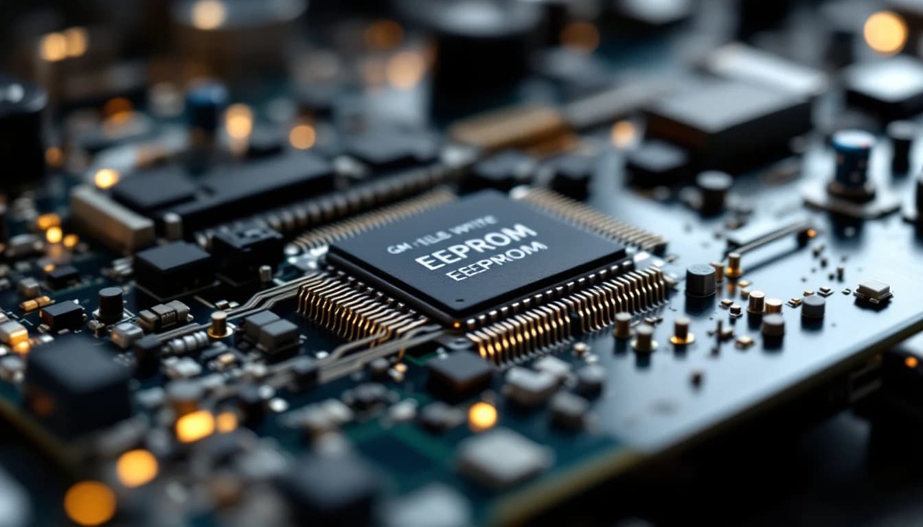 Close-up of GM truck cluster circuit board with EEPROM chip exposed