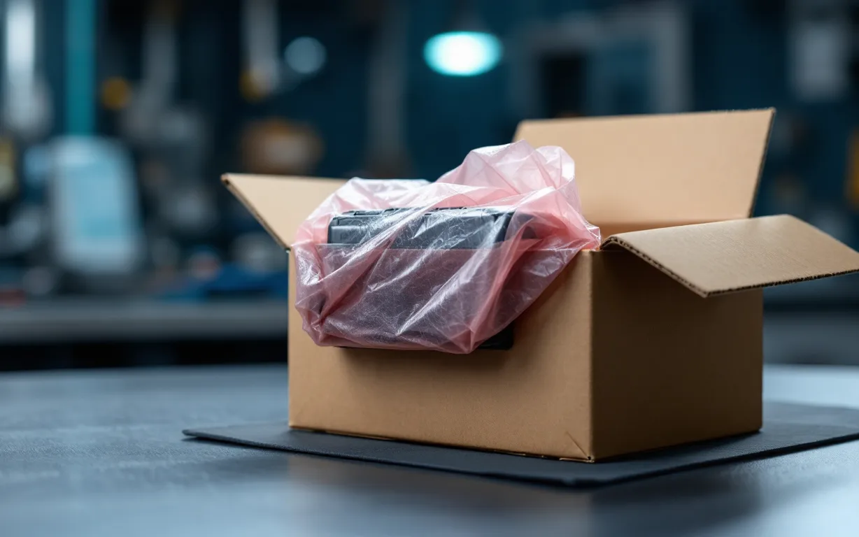 Illustration: a control module in an anti-static bag inside a shipping box